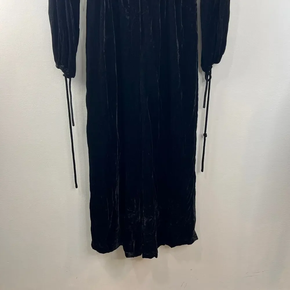 FREE PEOPLE True Lovin' Black Velvet Balloon Sleeve One Piece Jumpsuit Size XS